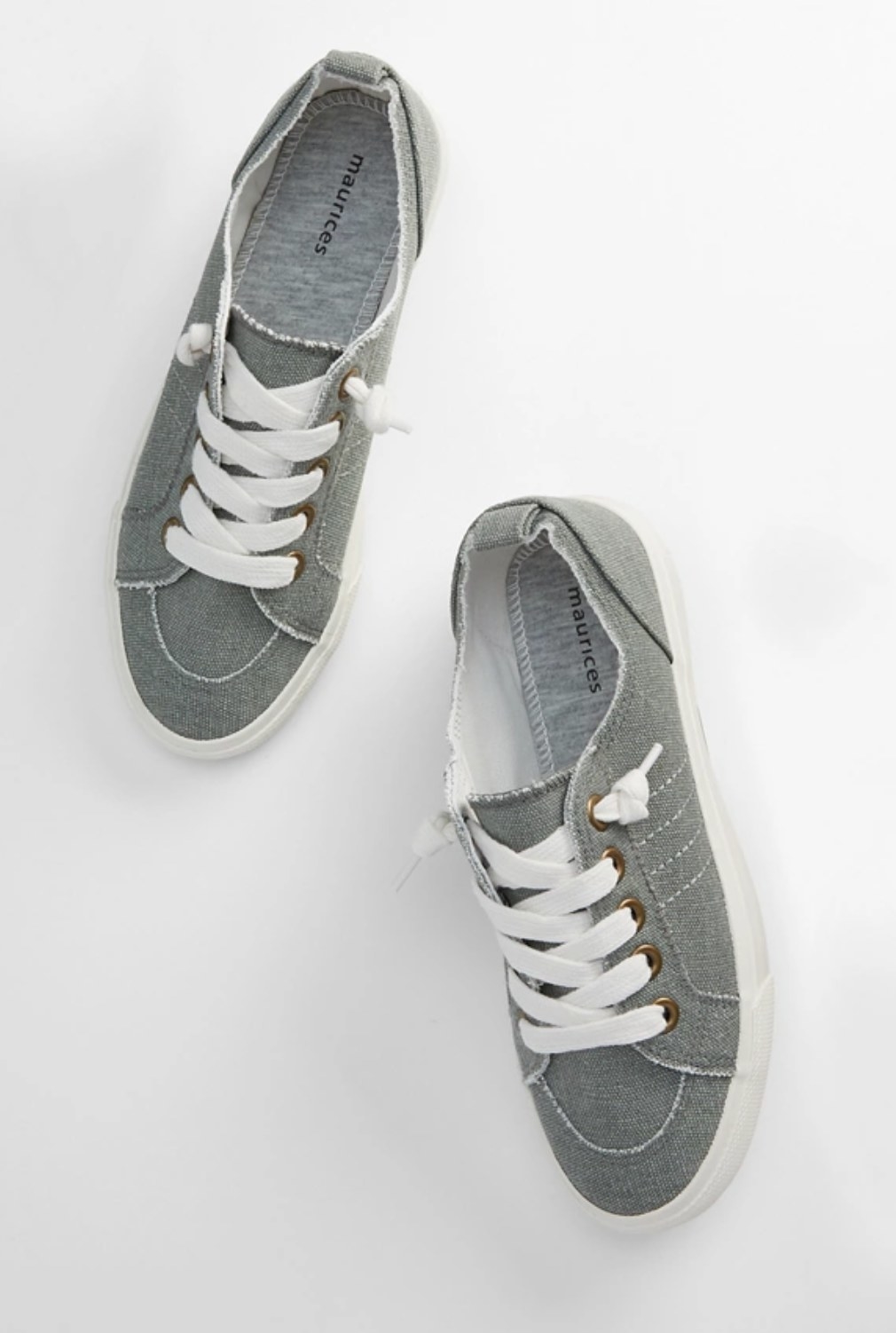 the gray sneakers with white laces