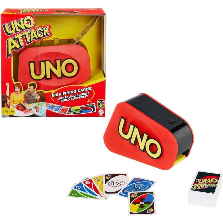 Red UNO box with UNO attack machine and cards