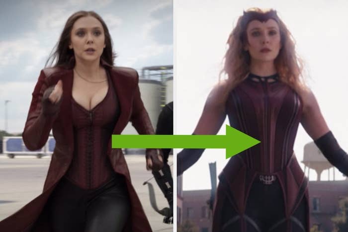 Wanda&#x27;s OG outfit shows a lot of cleavage, but her &quot;WandaVision&quot; suit has a high neckline that&#x27;s more comfortable