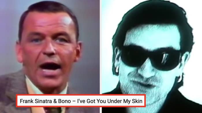 Frank Sinatra and Bono in their music video for &quot;I&#x27;ve Got You Under My Skin&quot;