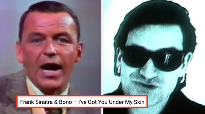 Frank Sinatra and Bono in their music video for "I've Got You Under My Skin"
