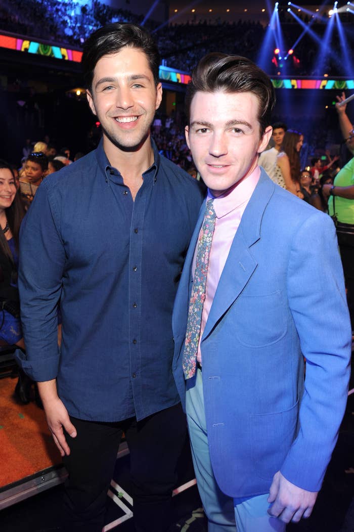 Josh with former costar Drake Bell smiling