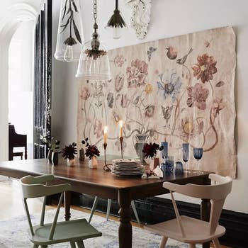 the tapestry in a dining room 