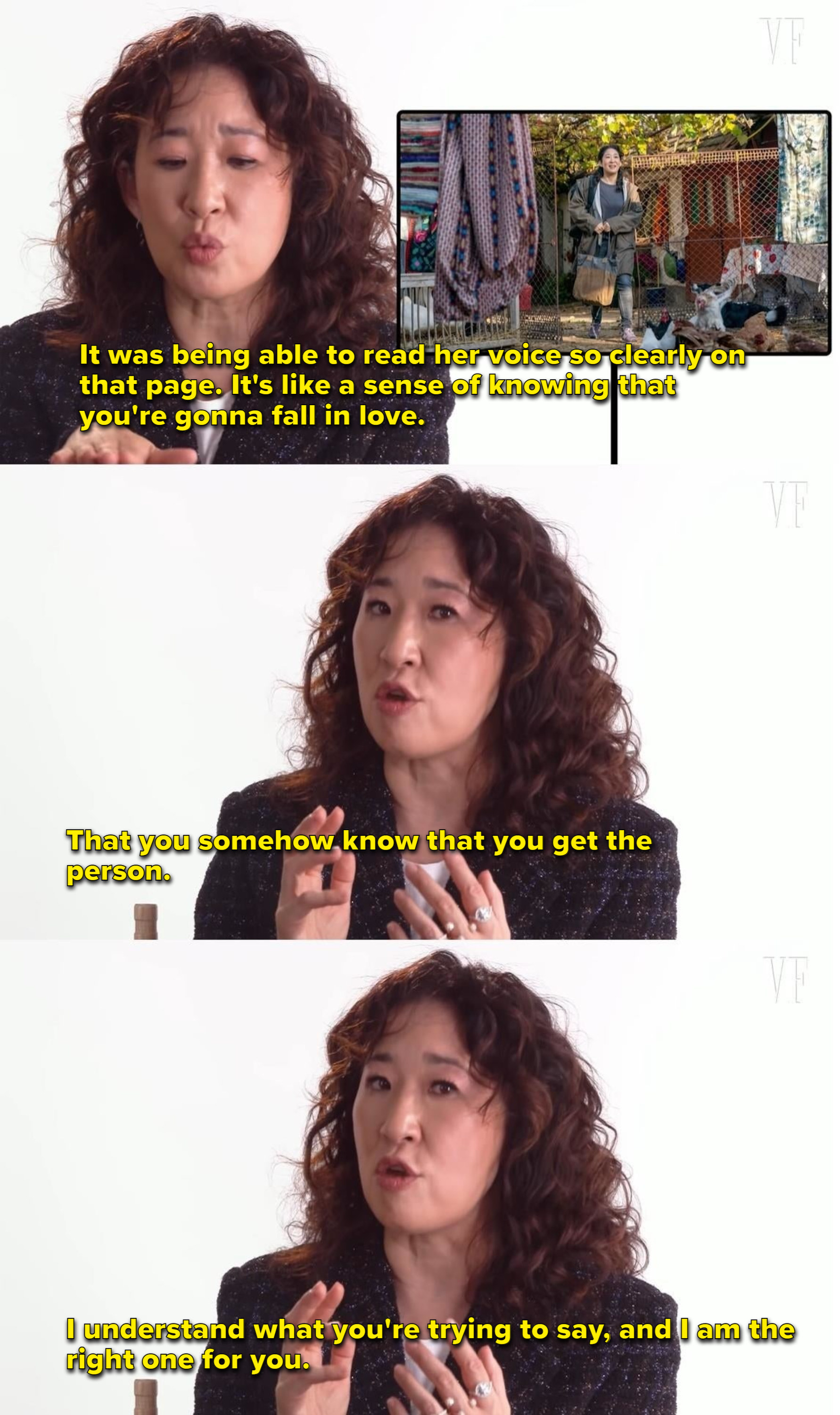 Sandra Oh talks about getting the Killing Eve script and how it was like getting the sense of falling in love