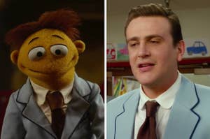 a muppet on the left and a man on the right