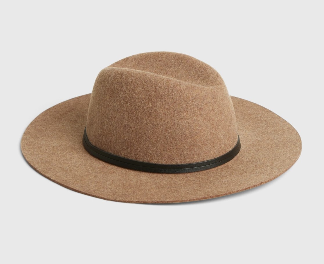 the wool fedora in brown with a leather strap
