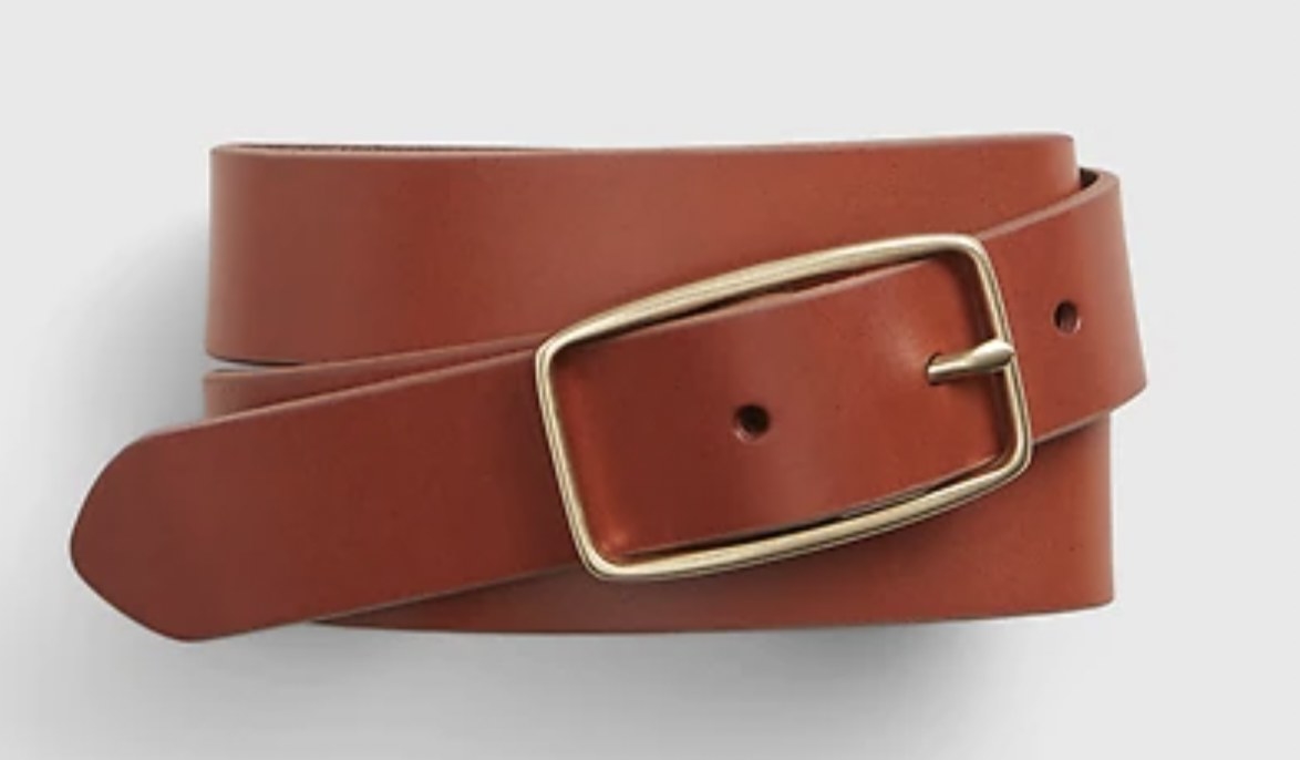 the belt in brown with a gold buckle
