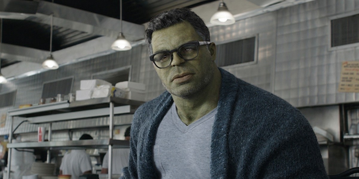 the hulk wearing a cardigan and glasses