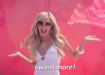 A gif of sharpay from high school musical two saying &quot;I want more&quot;