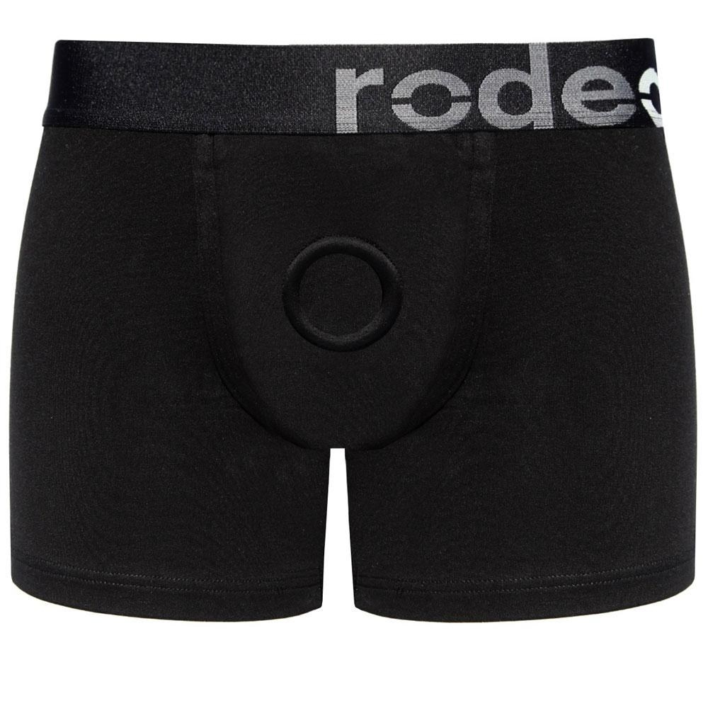 Black boxer briefs with O-ring for strap-on or dildo