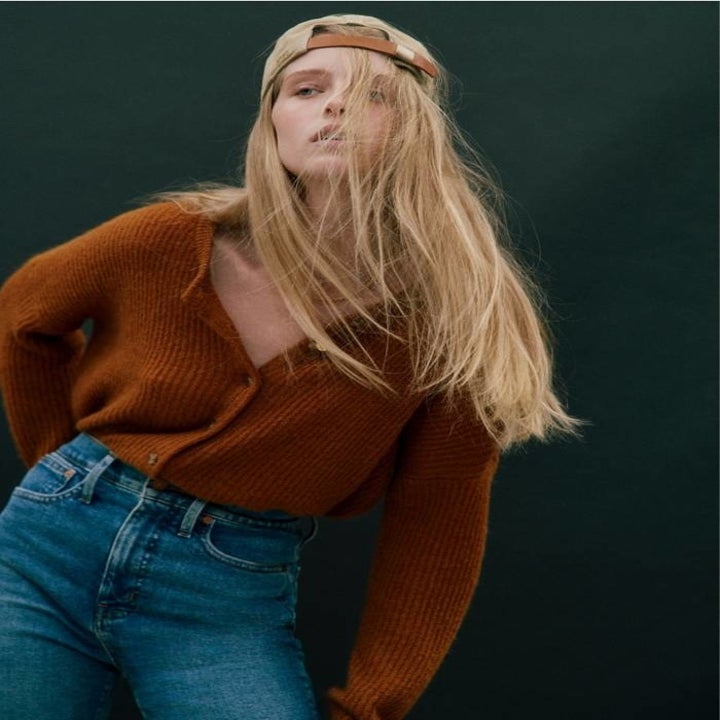 model wearing cardigan