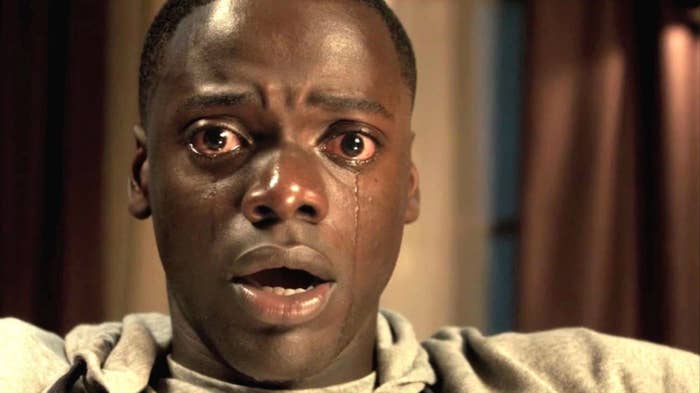 Chris from Get Out stares at the camera with tears in his eyes