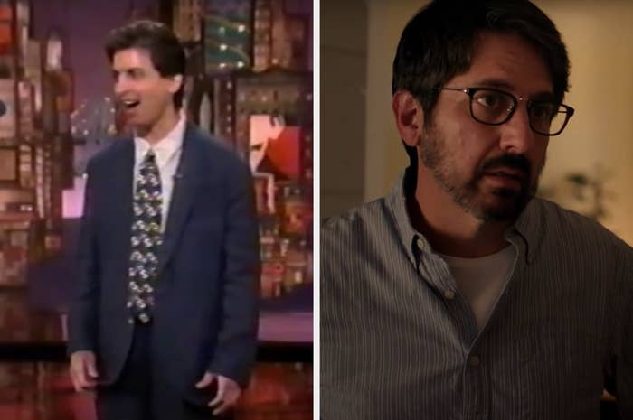 On the left, Romano is performing on Letterman. On the right, he is acting in a scene of The Big Sick