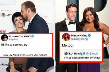 Lily Allen tweet about david harbour side by side bj novak and mindy kaling exchange