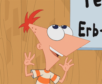 Phineas from Phineas and Ferb talking and doing jazz hands