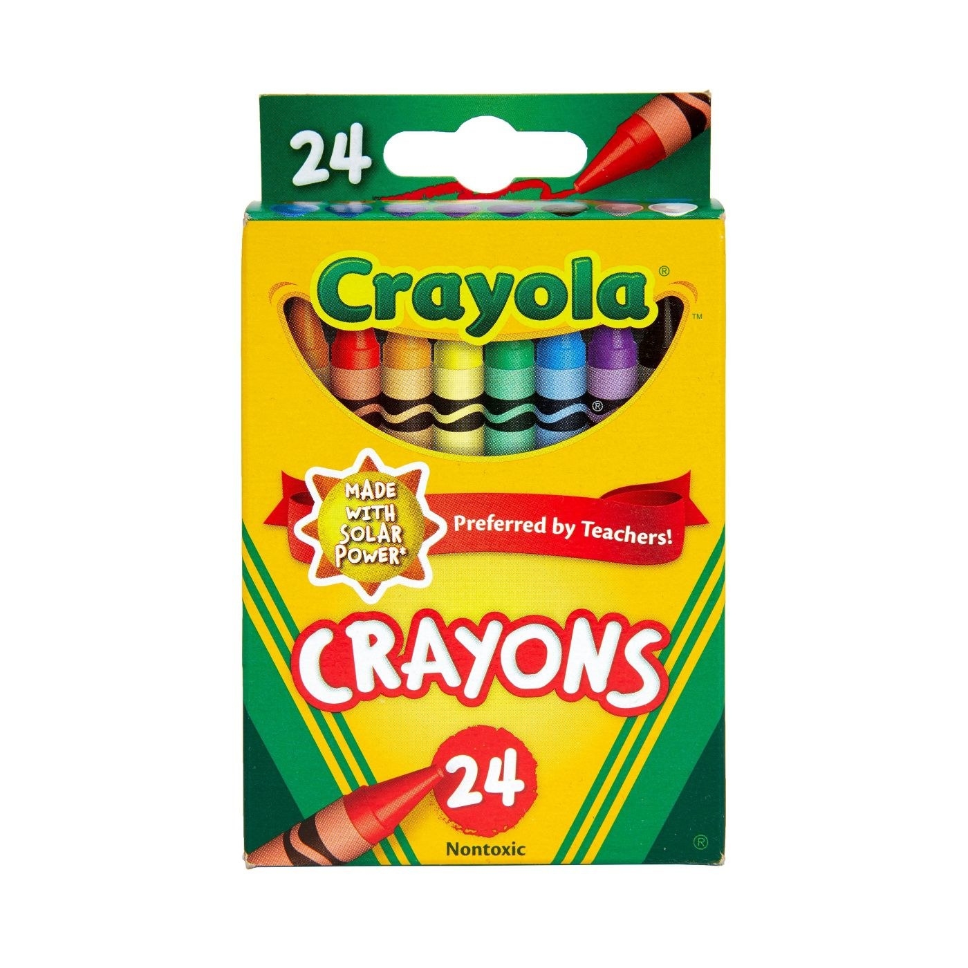 the crayons in yellow and green packaging