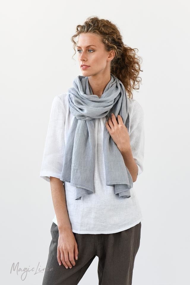 model wearing a gray scarf