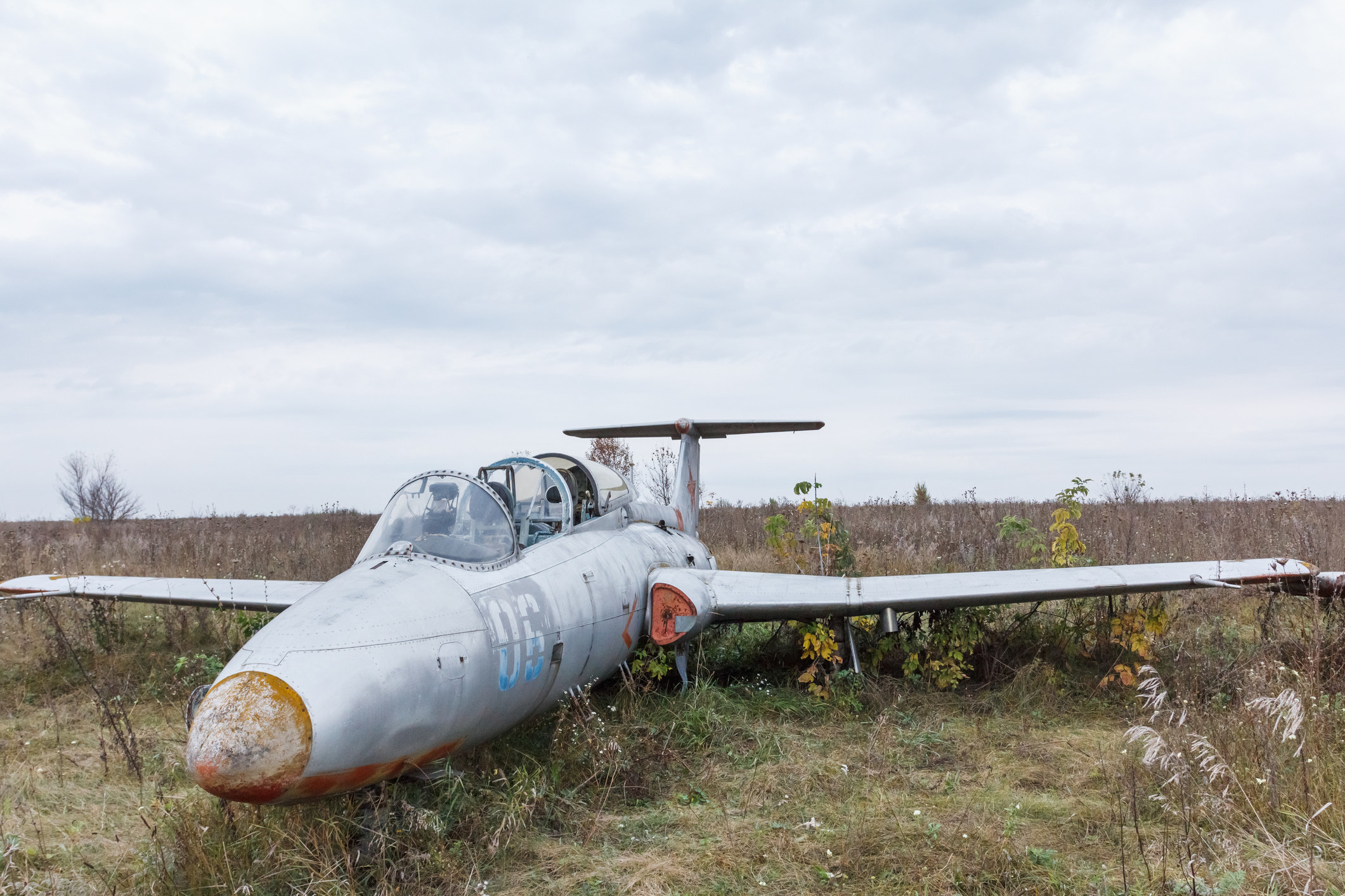 A plane crashed in the middle of a field