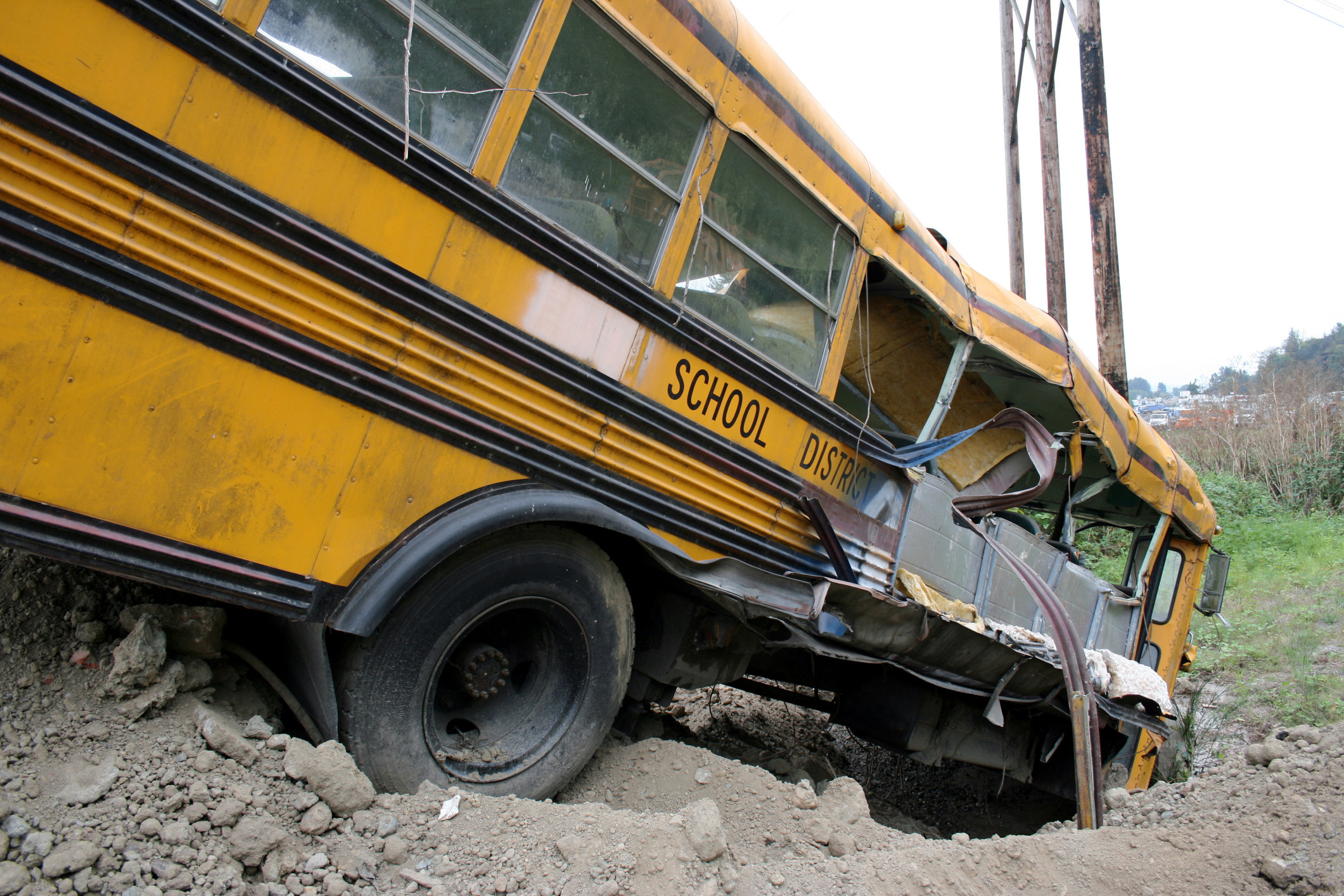 A crashed school bus