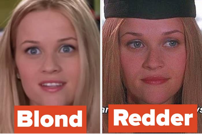 Witherspoon as Woods with blond hair and Witherspoon as Woods with red hair