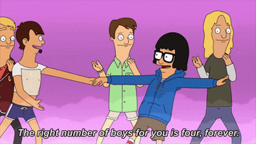 Tina Belcher dances in front of a crowd of boys as she sings, &quot;The right of boys for you is four, forever. Why not five&quot;