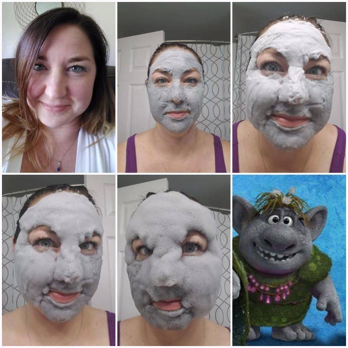 collage of reviewer using bubble clay mask