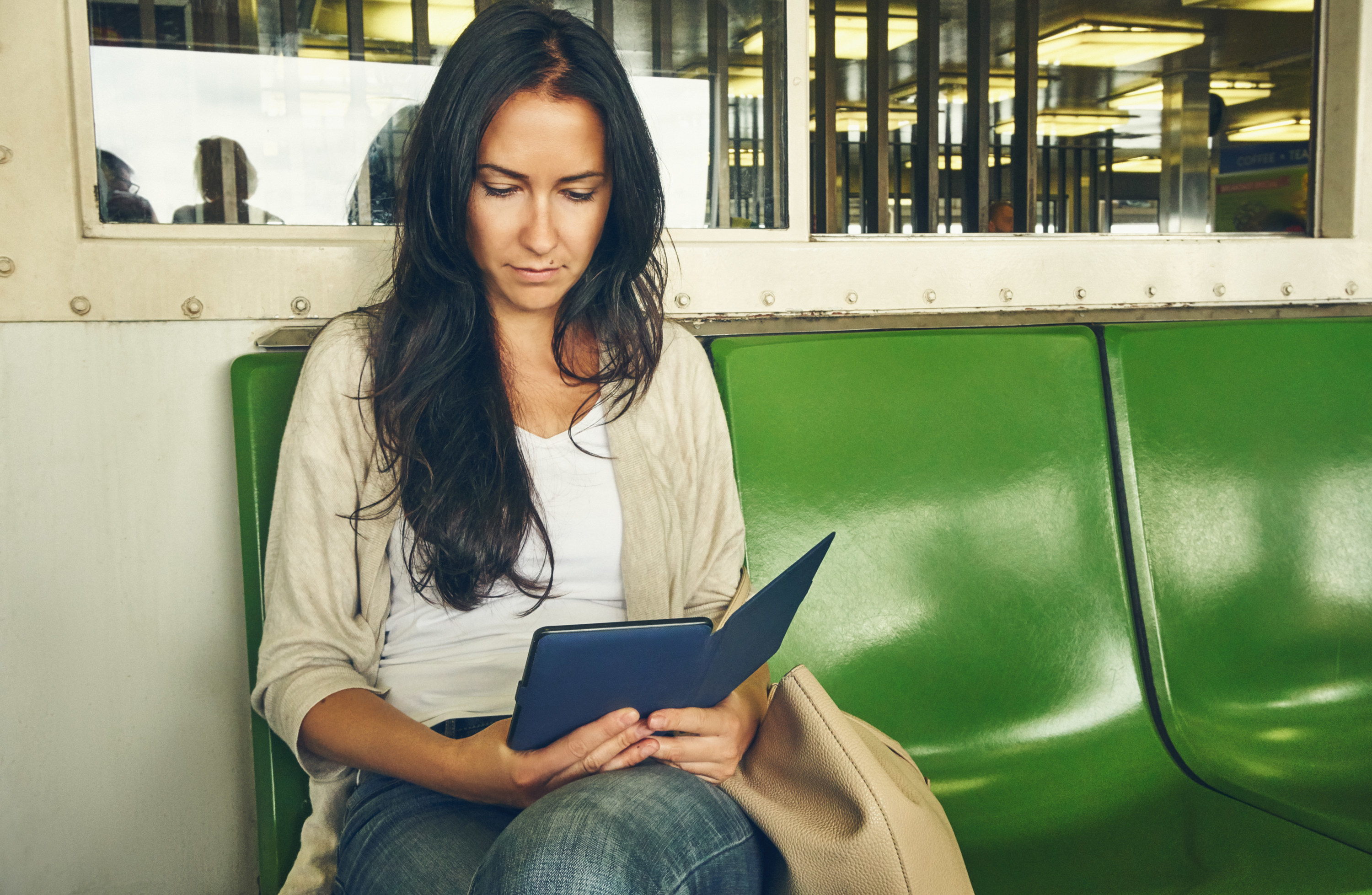 Woman reading on the train