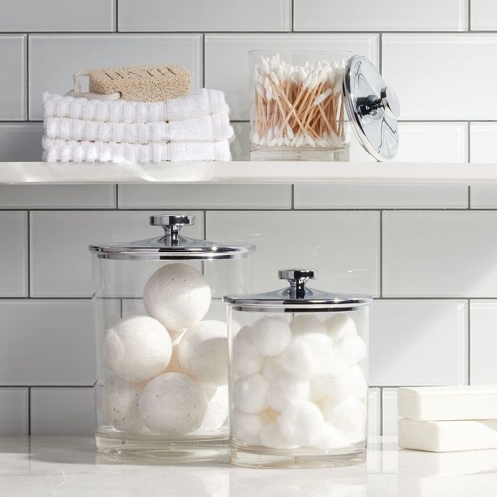 glass containers with cotton balls