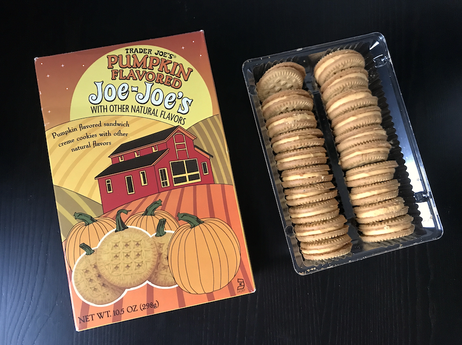 The box of Pumpkin flavored joe joe&#x27;s with the oreo-like cookies on the side