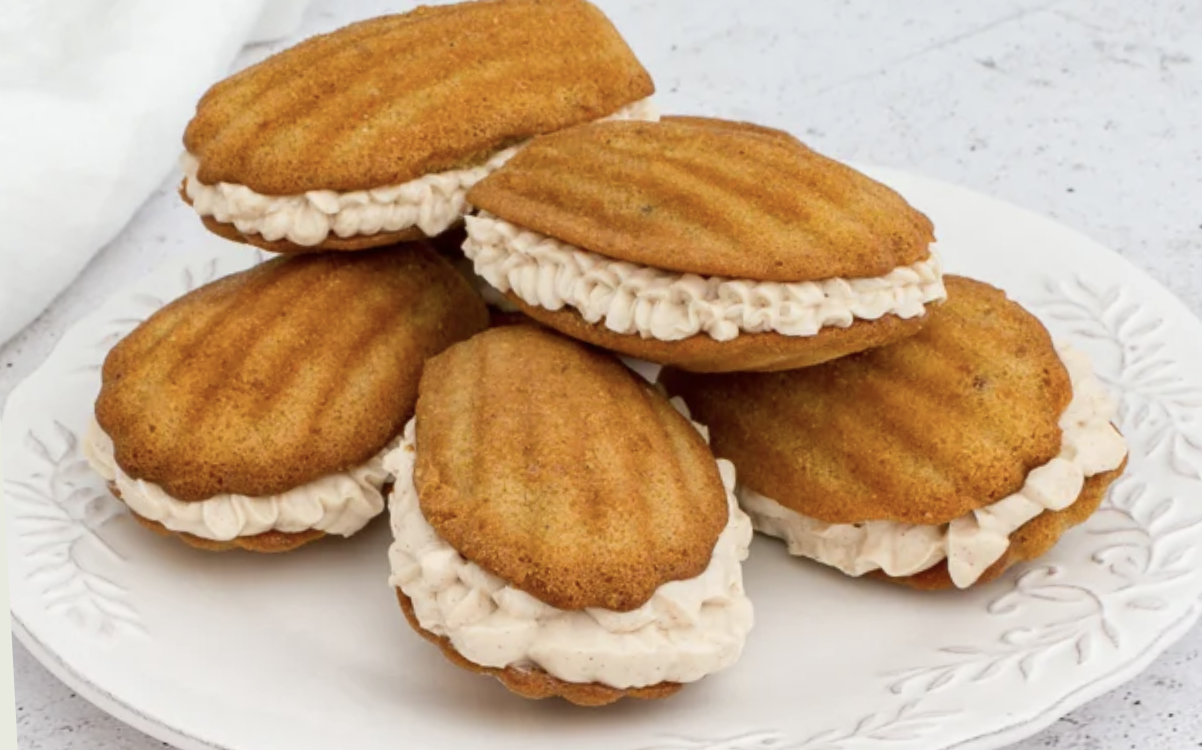 Pumpkin spice madelines with cream cheese frosting