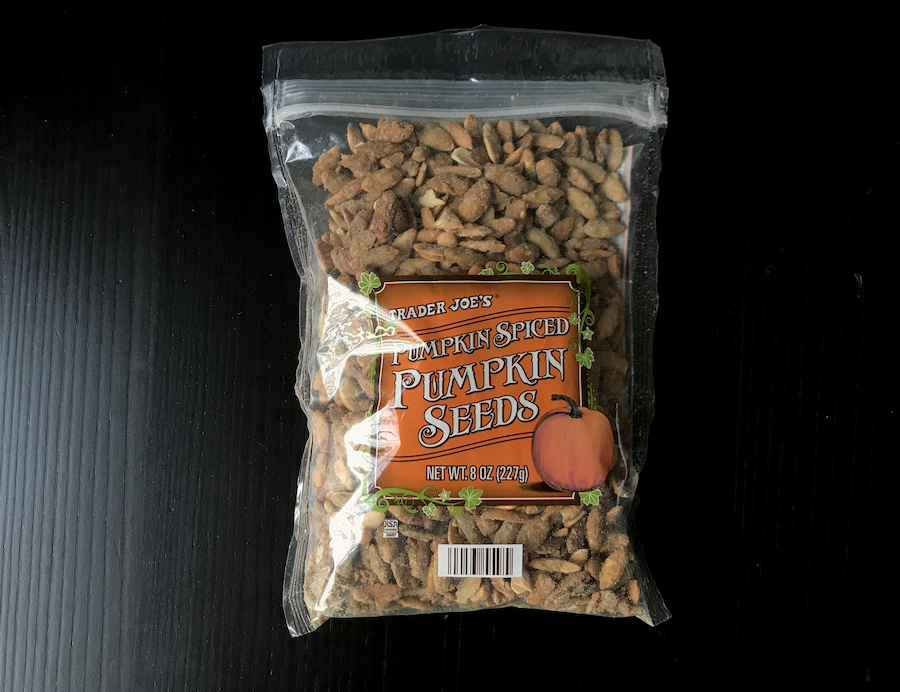 A bag of pumpkin spiced pumpkin seeds