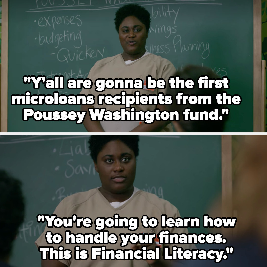 Taystee introducing her financial literacy class in Poussey&#x27;s honor
