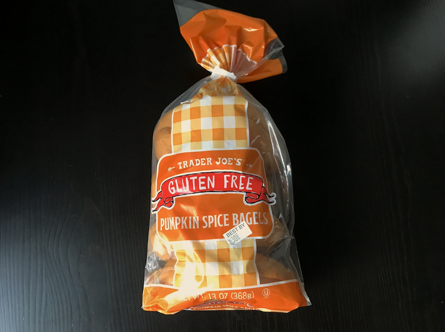 A bag of gluten free Pumpkin spice bagels