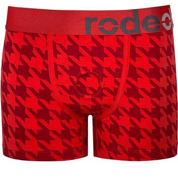 Red houndstooth boxers with O-ring harness