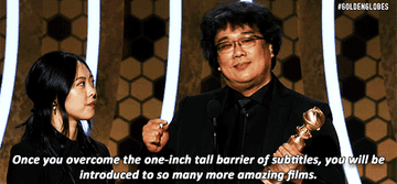 Bong-joon ho talking about the importance of subtitles at the Golden Globes