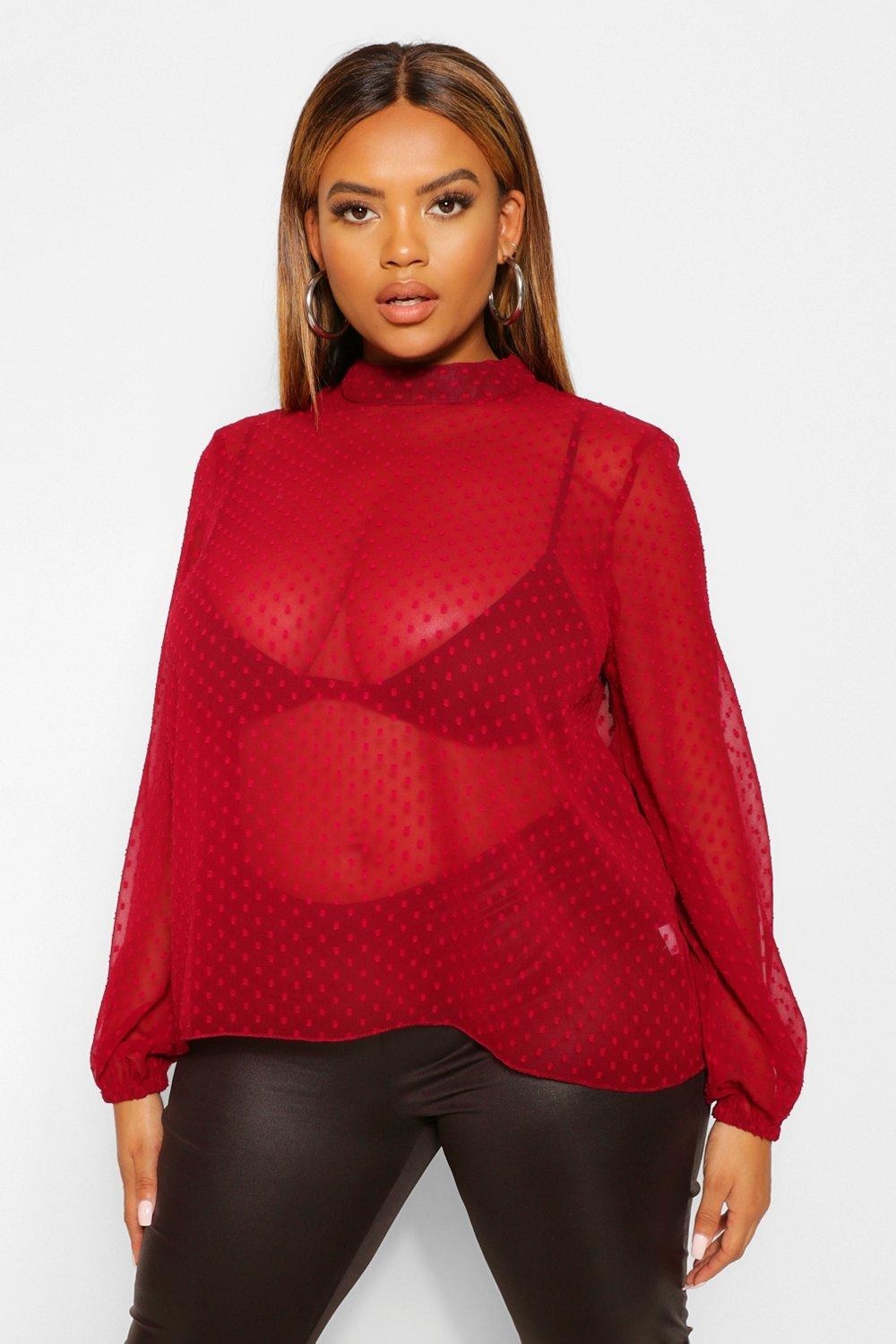 A model wearing the top in red
