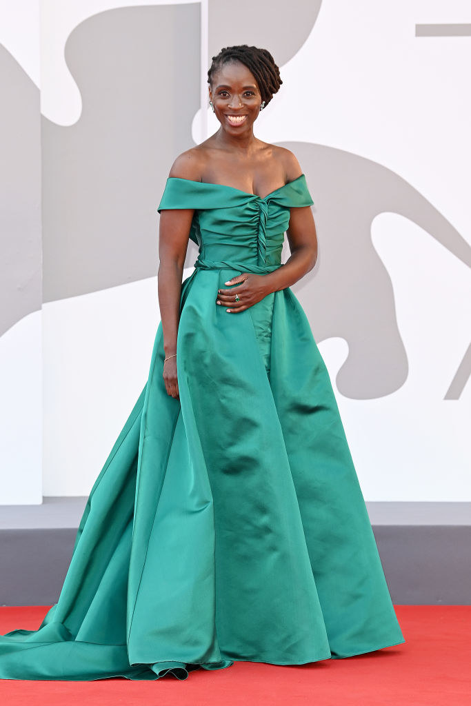 Sharon Duncan-Brewster in a jewel green gown on the red carpet for &quot;Dune&quot;