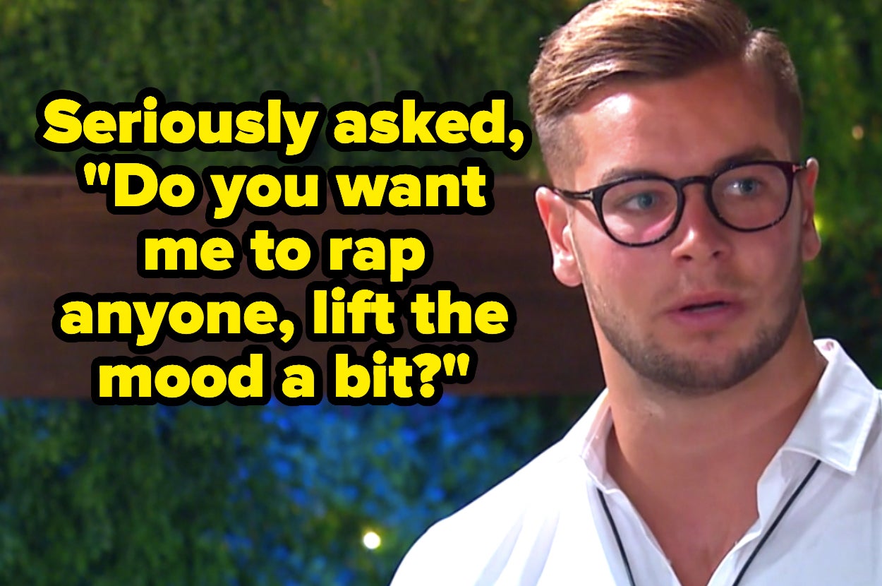 Seriously asks, Do you want me to rap anyone, lift the mood a bit written over Chris from Series 3 of Love Island