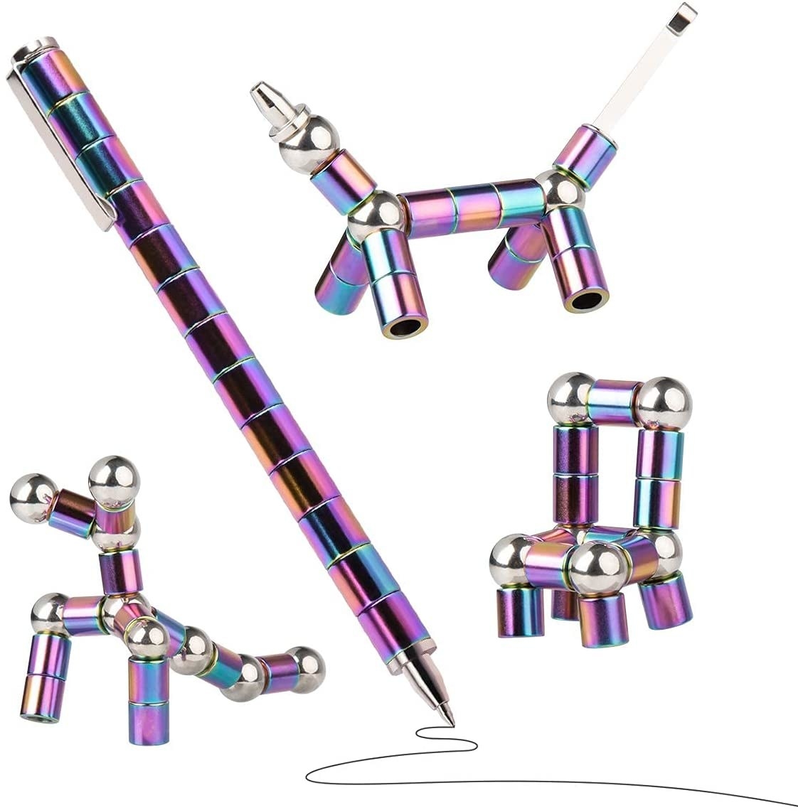 the pen in the multicolor option and a person chair and animal made using the magnets in the pen