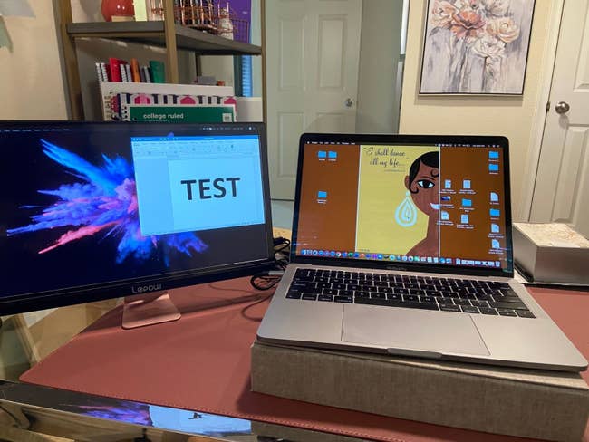 a reviewer's portable monitor connected to their macbook pro
