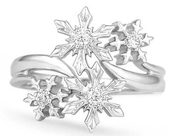 silver ring with four different snowflakes 