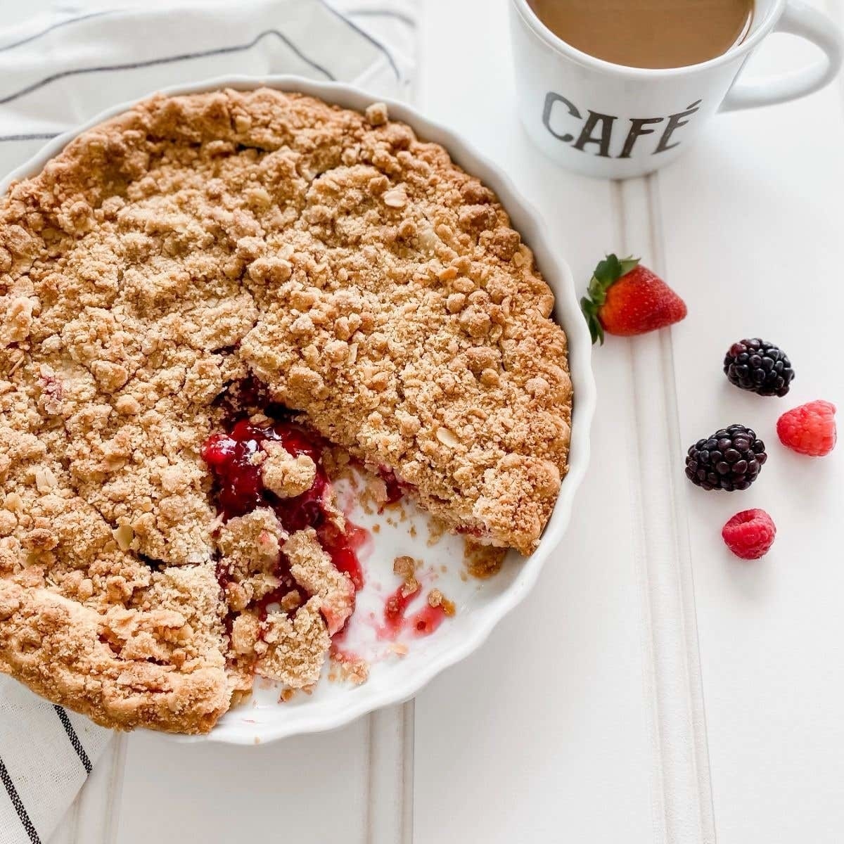 A pie in a ceramic dish