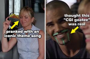 Jennifer Aniston and Shemar Moore being pranked by their costars