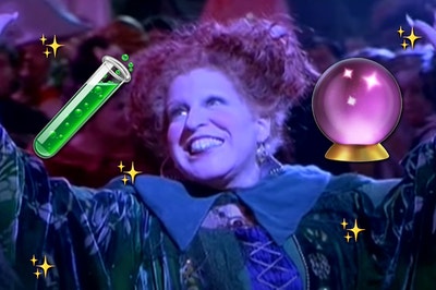 Winifred is smiling wide with two magic emojis surrounding her
