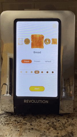 gif of the writer using the touchscreen to press fresh, frozen, or reheat buttons
