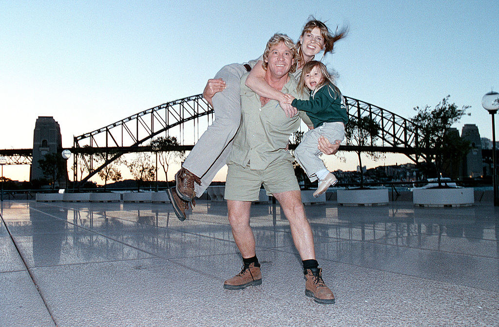 Steve Irwin with his wife Terri and daughter Bindi at the George Street Theatre in Sydney, Australia