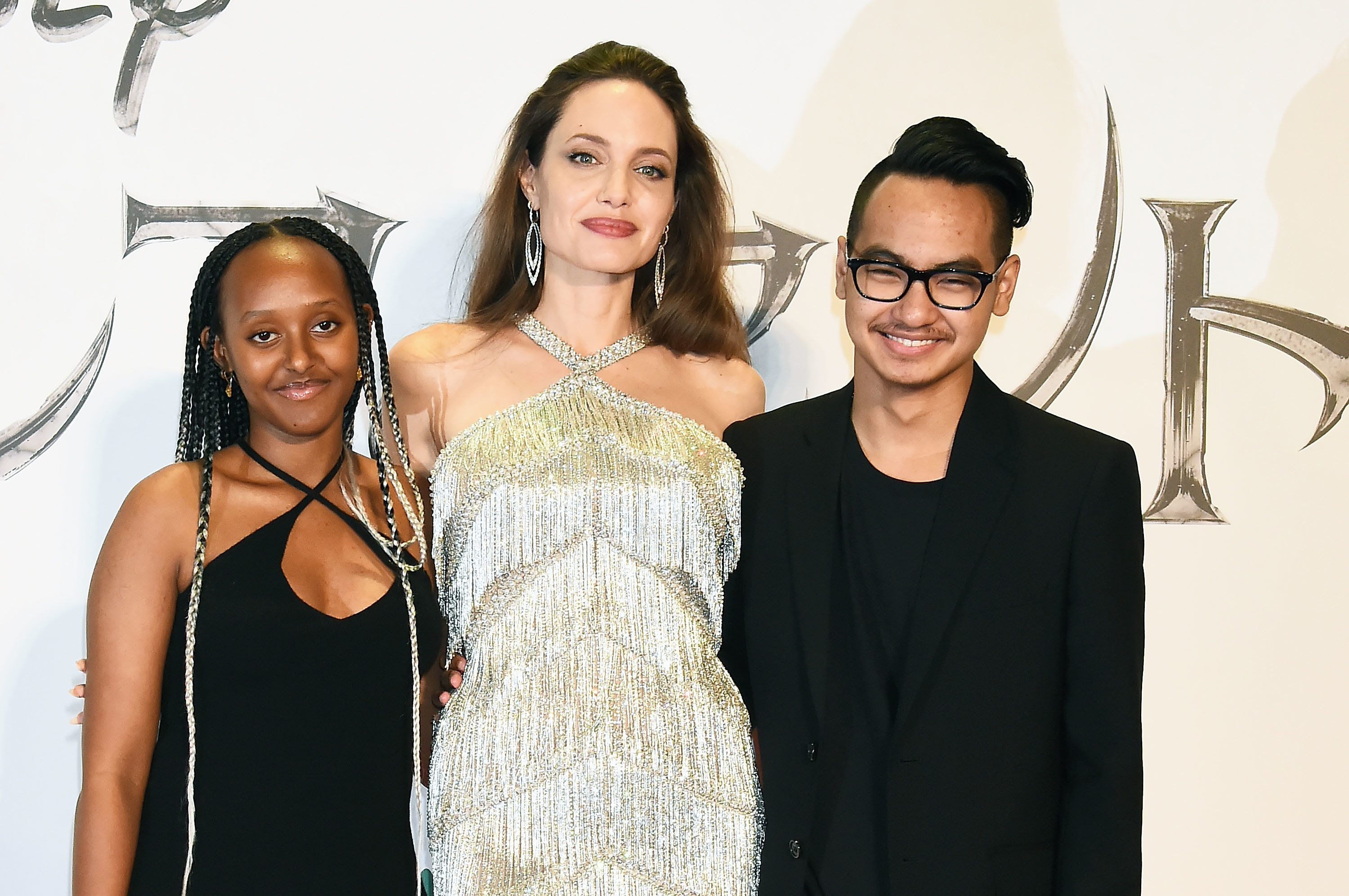 Angelina on the red carpet with two of her children