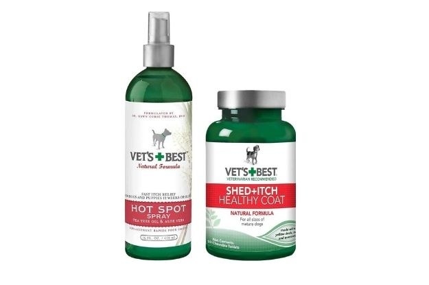 A green bottle of hot spot spray and supplement