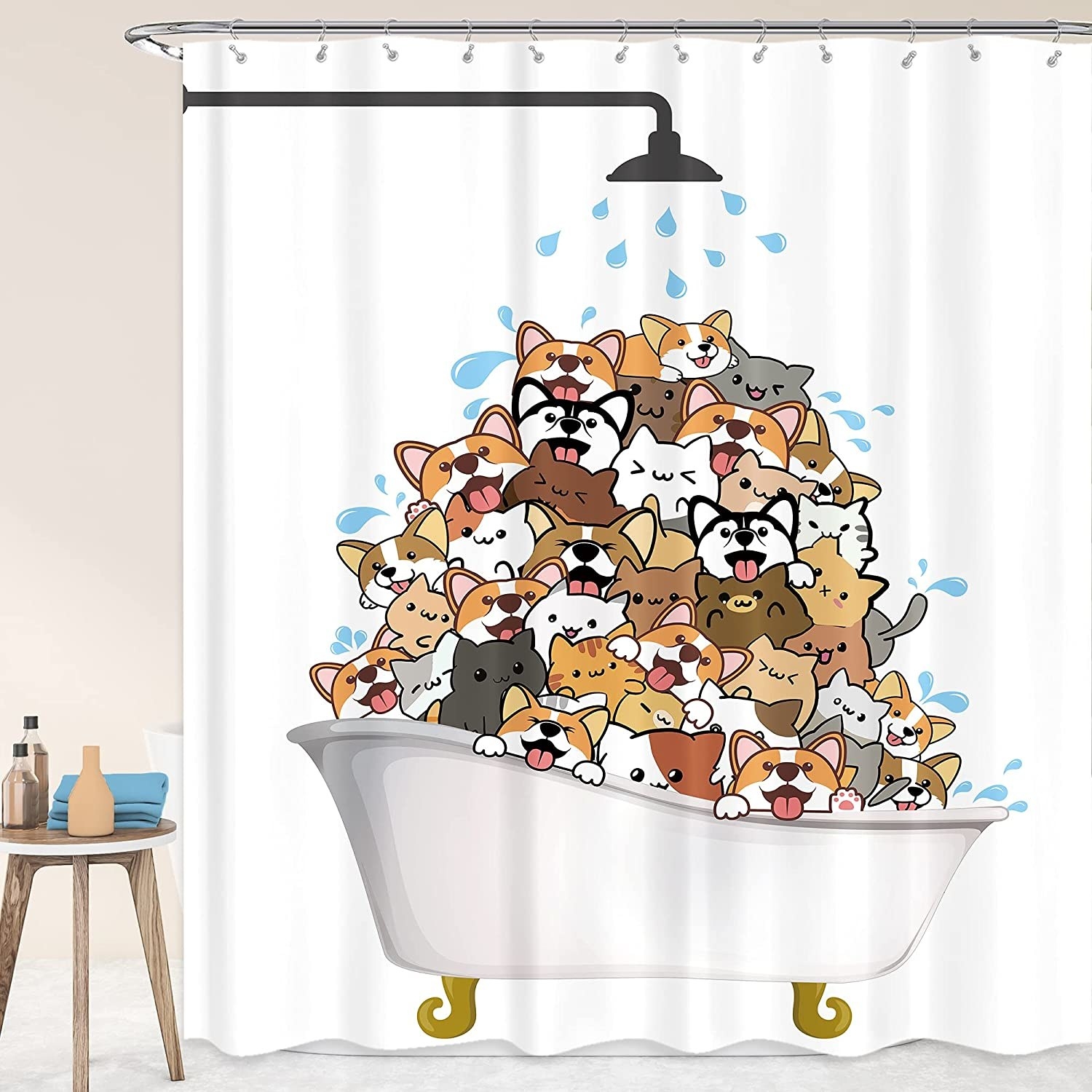 cortina de baño con imagen de animalitos