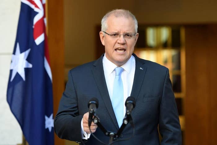 Scott Morrison talks to the media at a press conference